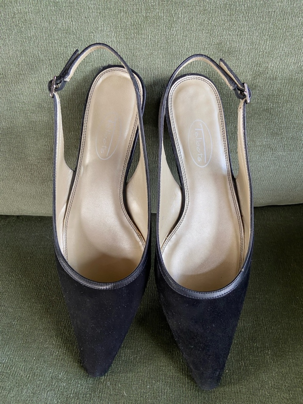 Talbots Black Pointed Slingback Mules with Beige Insole